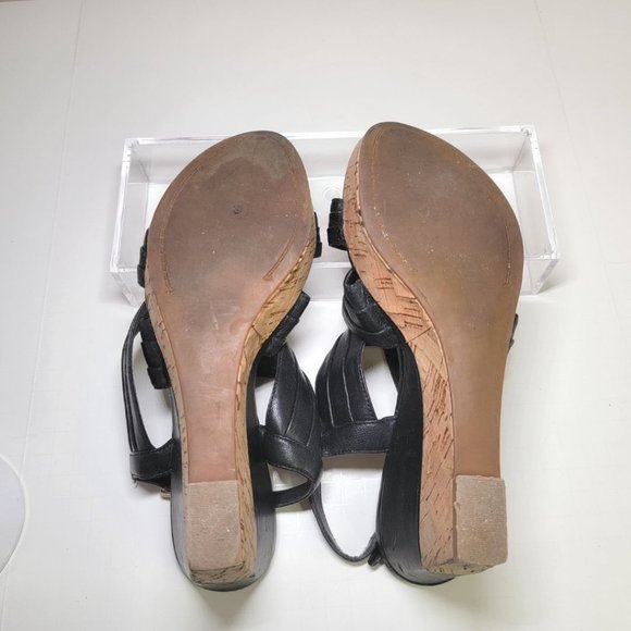 Franco Sarto  Cork Platform Wedge Heel Leather Sandals Black - Picture 5 of 8